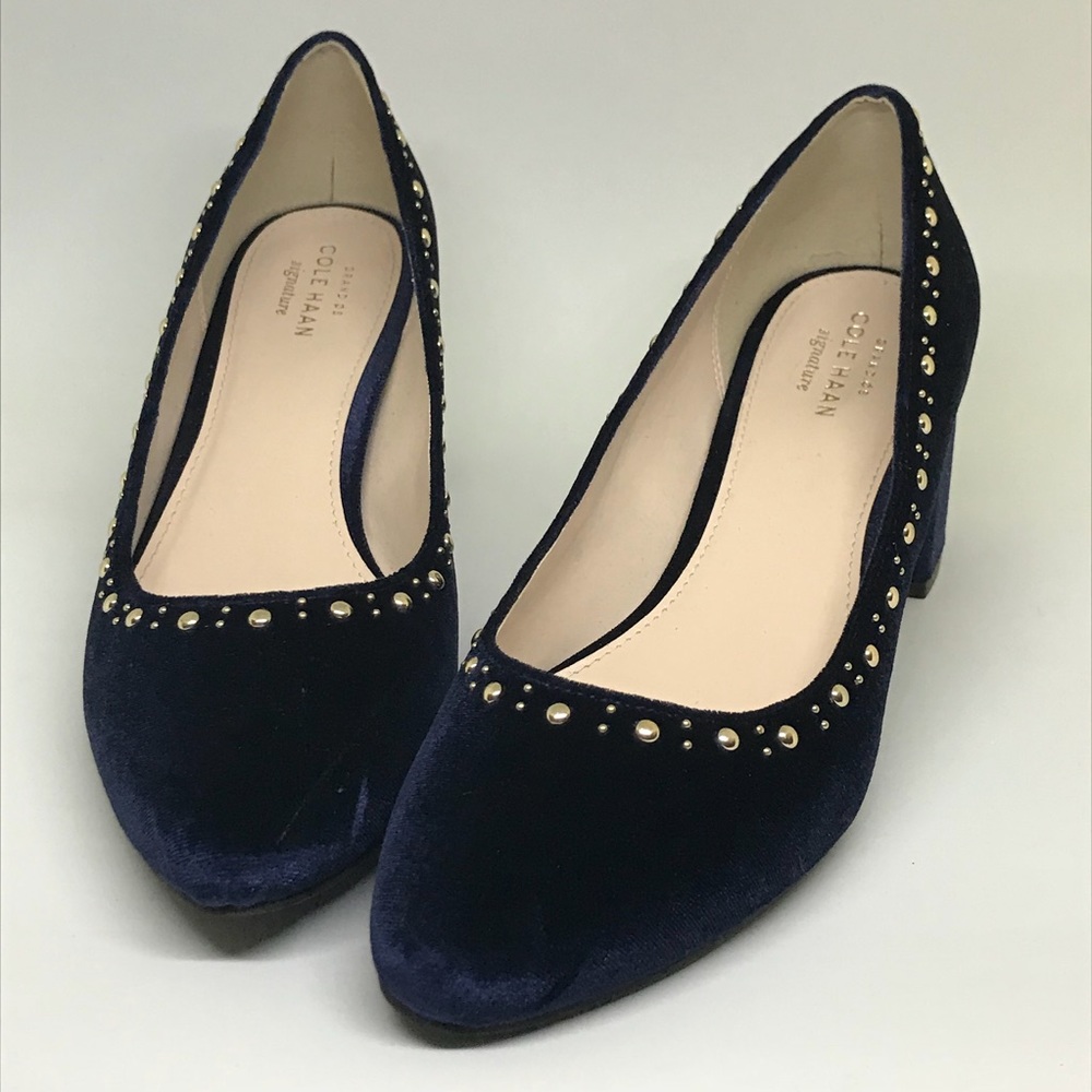 Cole Haan Justine Stud Pump 2” Blue Velvet 8B